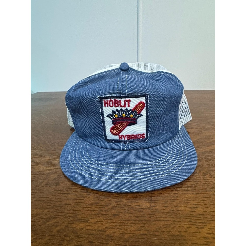 Vintage Hoblit Hybrids Hat Cap Snap Backâ Mens Blue Mesh Trucker Farm Seed Patch